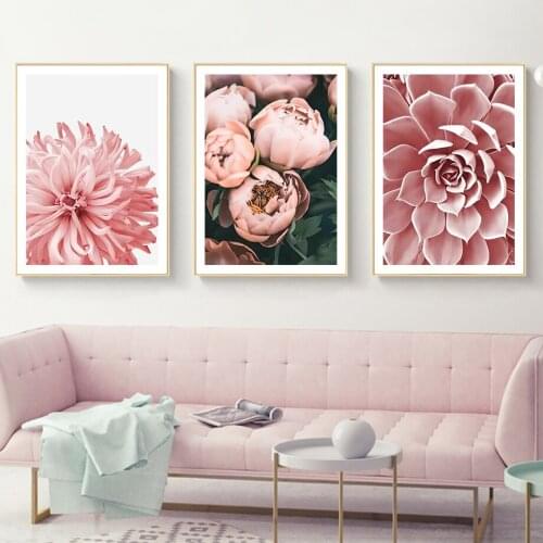 Pink Rose Peony Flower Succulents Plant Wall Art Canvas Painting Nordic Posters And Prints Wall Pictures For Living Room Decor