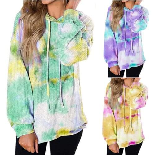 2020 Fall New Womens Long-sleeved Tie-dye Hoodie Pullover Casual