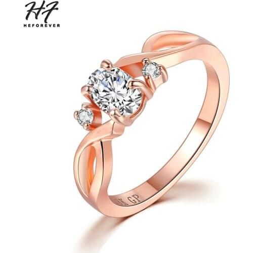 Wedding Rings For Women Simple Wave Shape Four Claw Oval Cubic Zirconia Rose Gold Color Party Gift Fashion Jewelry R785