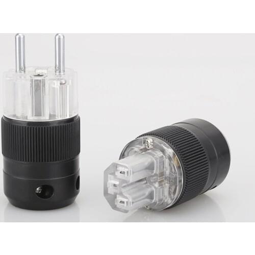 One Pair Schuko Mains Power Plug silver Plated Connector IEC Female plug EU Power Connector