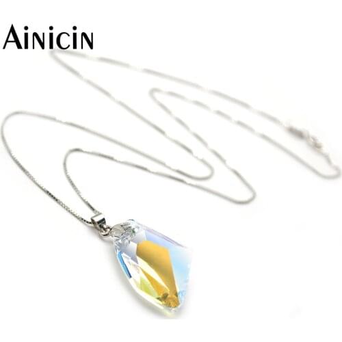 1PC Transparency Faceted Crystal Water Drop Shape Pendant 18'' Box Chain Necklace