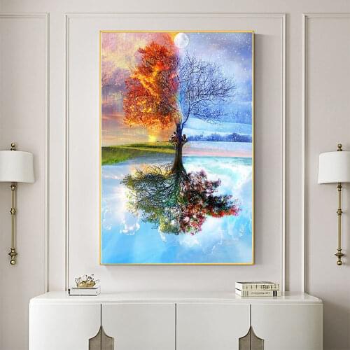 Landscape Tree Fantasy DIY 11CT Embroidery Cross Stitch Kits Craft Needlework Set Printed Canvas Cotton Thread Home Room