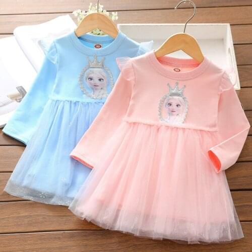 Frozen Elsa Anna Princess Dress Long-Sleeved Mesh Winter Dresses For Girls Disney Clothes
