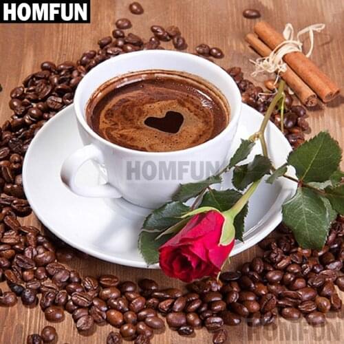 HOMFUN Full Square/Round 5D DIY Diamond Embroidery "coffee & rose" Diamond Painting Cross Stitch Rhinestone 5D Decor A01984