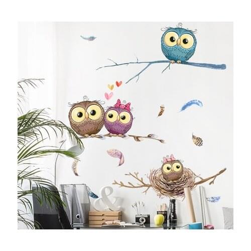 Lovely Cartoon Owl on the Branch Decoration Wall Stickers Kids Animal Baby Children Rooms Home Decor Poster Art