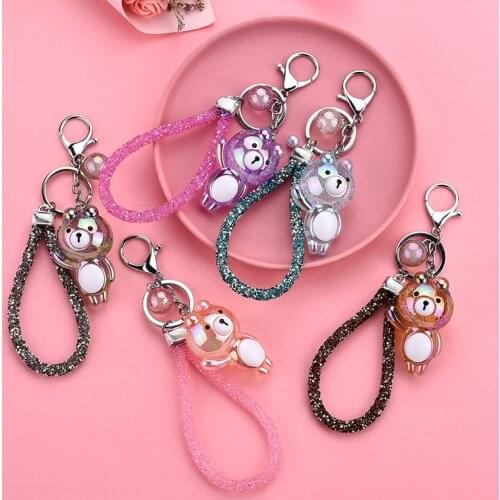 Acrylic Colorful Hello Bear Keychain Women Men Bag Car Pendant Keyirng Rhinestone Rope Decoration Key Chains Ornament