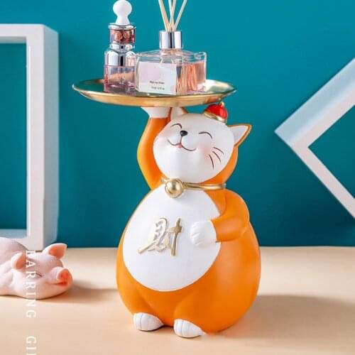 Realistic Cats Ornament Large Capacity Resin Realistic Fortune Animal Key Storage Holder Use Simple Lucky Cat Resin Craft Gift