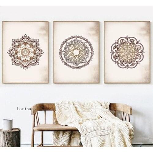 Religious Wall Art Prints Decor Poster Mandala Brown Canvas Painting Wall Pictures Living Room Home Decor No Frame Artwork