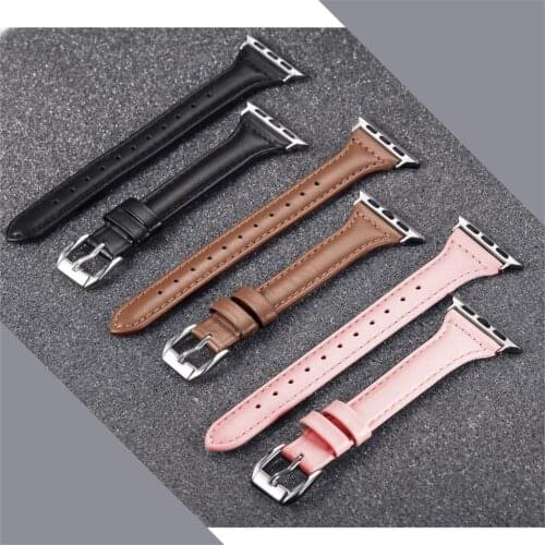 Slim Leather strap For Apple watch band 40mm 44mm 38mm 42mm 40 44 mm Genuine Leather bracelet Apple watch serie 6 5 4 3 se strap