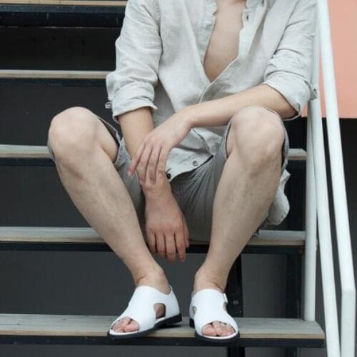 White Summer Fashion cool real genuine leather Roman skin sandals mens luxury quality soft leather leisure flat sandals