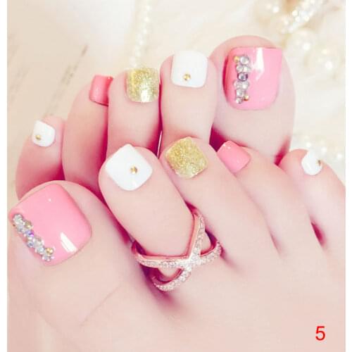 Sexy Women Nail Art Decoration 24 Pcs Fake Toe Nails With Glue Full cover Hybrid Designs Toesnail Tips sexy Lady Girl False Nail