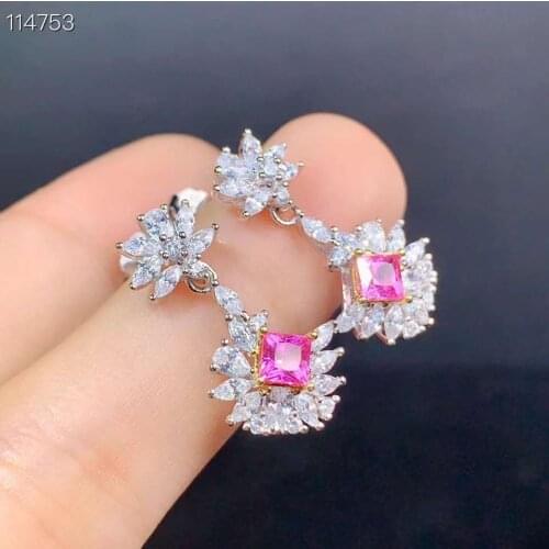 Natural Sri Lanka Ceylon Pink Sapphire Earrings Romantic Gift Fine Jewelry 3.5mm