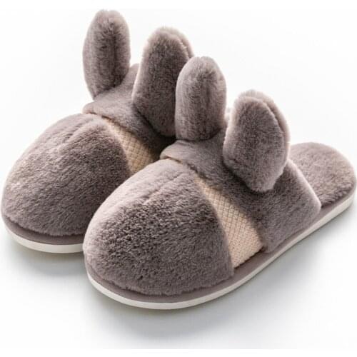 Men Women Slippers Winter Warm Rabbit Cartoon Cute Flip Flop Shoes Couple Home Fashion Non-slip Flat Indoor Casual House Slides