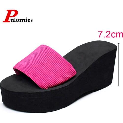 PULOMIES Summer Women Slippers Platform Clogs Flip Flops Outdoor Garden Shoes Female Pool Sandals Bathroom Mules Beach Slippers