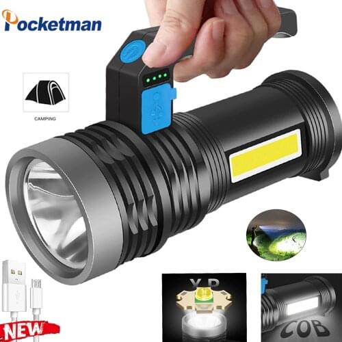 7000 Lumen Super Bright Portable Flashlight Lamp Long Shot Use Strong Light LED Lamp + COB Side Light LED Floodlight Searchlight