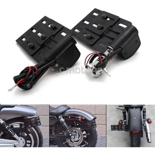 Motorcycle Telescopic Folding LED Light Side Mount License Plate Holder For Harley Forty Eight Dyna Sportster 883 1200 XL 07-16