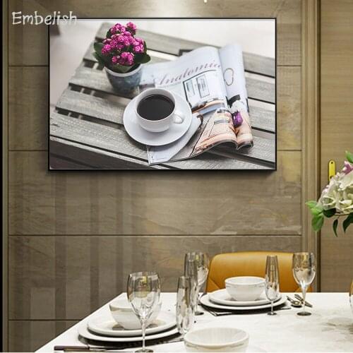 Embelish 1 Pieces Big Size Coffee And Flowers Posters For Kitchen Home Decor HD Canvas Paintings Living Room Wall Art Picture