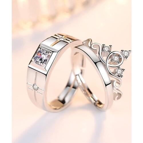 WENDYFO 2pcs/lot New Couple Fashion Wedding Rings For Men Women Casual Crown Open Ring Unisex Charm Jewelry Gift
