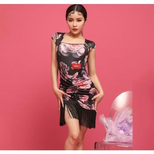 2021 New L9741 Tassel Floral Wrinkle Latin Dance Dress Women Performance Costume Belly Modern Dancing Dresses Latino Dancewear