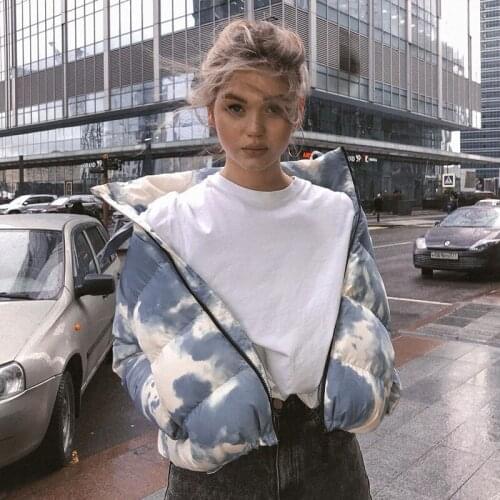 Winter Thick Casual Women Tie Dye Bubble Coats Outerwear Female Slim Long-Sleeve Cotton Padded Warm Zipper Jackets