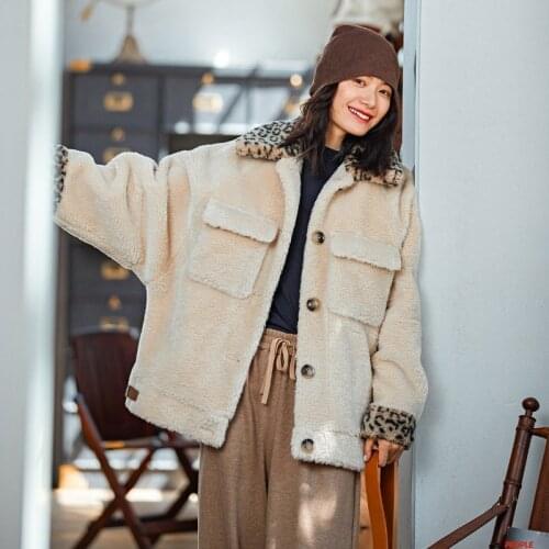 Winter Women High Quality faux lambswool Fur OverCoats Luxury short casual Warm Plus Size female 2019 beige leopard fashion