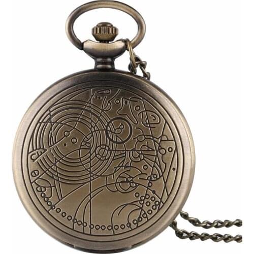 100pcs/lot Retro Bronze Necklace Doctor Who Pendant Pocket Watch Full Hunter Antique Classic Style Vintage Chain Clock