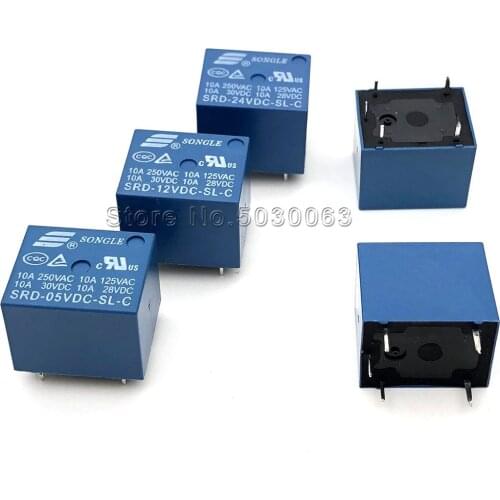2PCS/LOT 5pin SRD-05V/12V/09V/24VDC-SL-C Songle relay 5-foot 10A high current T73 five pin 5P
