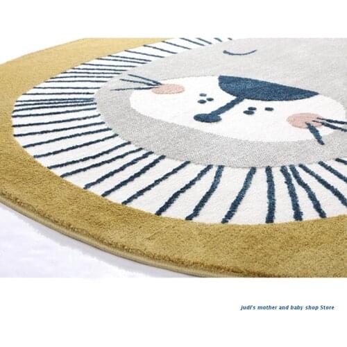 67JC Baby Play Mat Crawling Carpet Kids Room Floor Rug Round Cartoon Lion Printed Game Pad Playmat Children Bedroom Nursery