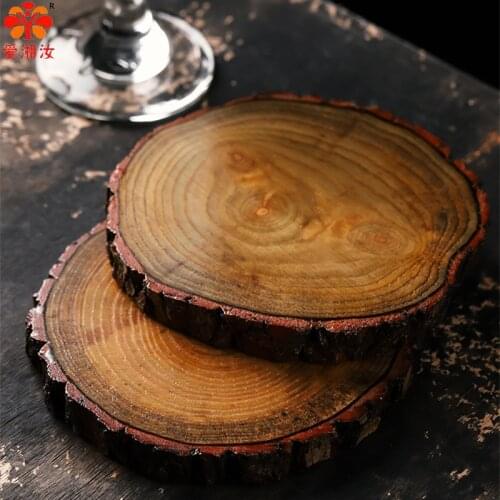 Round Natural Wooden Stake Coaster Insulated Table Non-Slip Creative Cocktail Decoration Diameter 6-9cm Leather Natural Rock