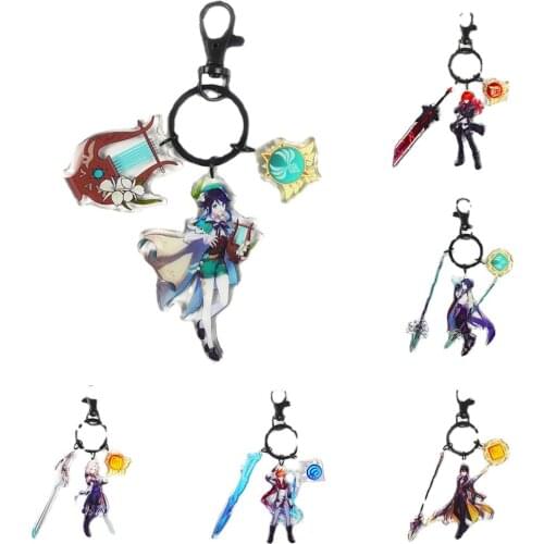 Anime Keychain Genshin Impact Zhongli Venti Diluc Gods Eye Weapon for Women Accessories Cute Bag Pendant Key Ring Gift