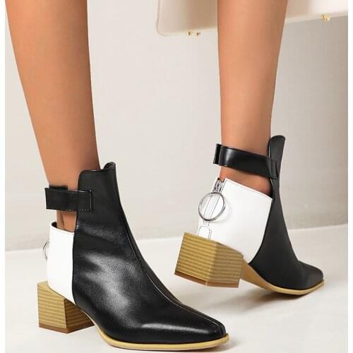 Boots Women Autumn Winter 2021 New Ankle Boots High Heels Pointed Toe Zipper Short Boots Feminine Shoes Women Booties mujer34-43