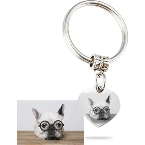 Customized Photo Engrave Dog Tag Keychains Stainless Steel Heart Shape Keepsake Key Chains For Personalized Gifts