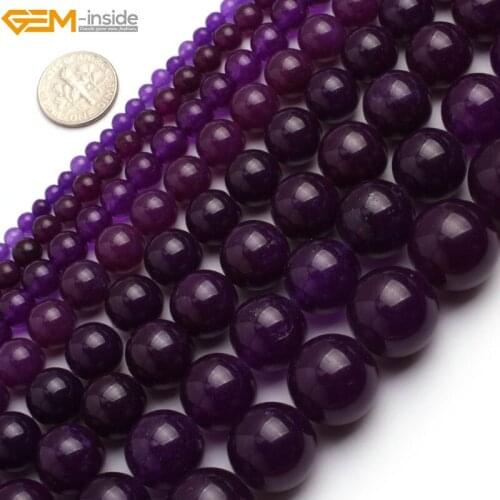 Gem-inside 4-14mm Round Stone Beads Dark Purple Jade Beads For Jewelry Making Beads Bracelets For Women 15'' DIY Beads Jewellery