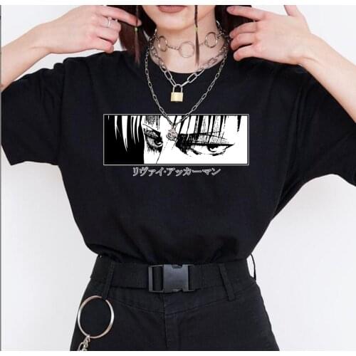 Japanese Anime Attack On Titan T-shirt Levi Ackerman Eye Print Dark Punk Top Ulzzang Harajuku Loose Gothic Womens T-shirt