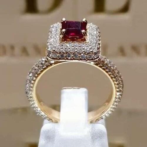 2020 New Luxury Trendy Square Red Zircon Engagement Rings For Women Gold Color Female Jewelry Birthstone Party Valentine Gifts