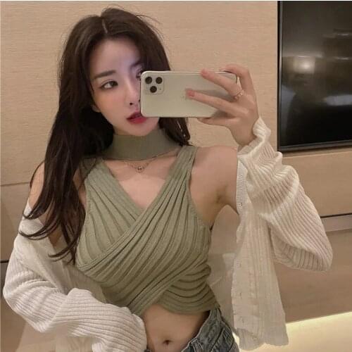 Korean Summer Strapless Sling Sexy Tight-Fitting Wild Careful Machine Strapless Slim-Fitting Vest WomenS Halter Sweater Vest To