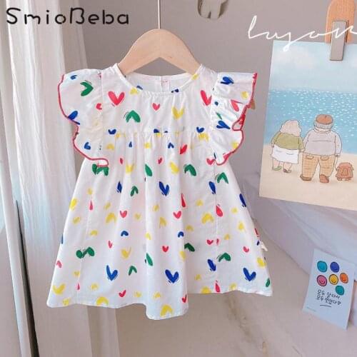 Baby Sweet Girls Dress Summer Newest Baby Korean Full Printed Love Pattern Design Flying Sleeve Princess Skirt 1-6YRS Clothing
