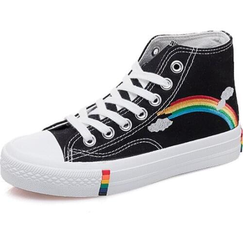 Summer White Shoes Canvas Shoes Lace Breathable Shoes Rainbow high-top canvas shoes casual Shoes-Style Lace-up Running Shoes