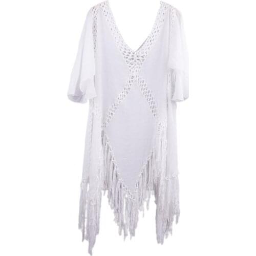 Summer Irregular Bikini Cover Up V Neck Loose Hollow Out Swimwear Cover Up for Vacation