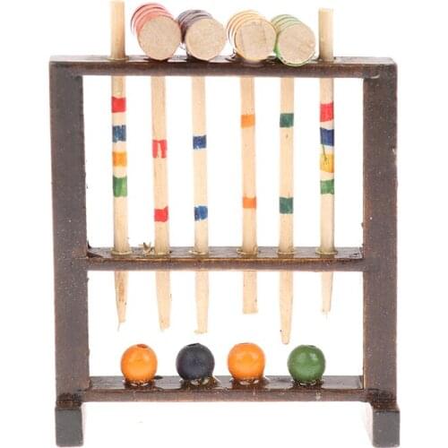 1/12 Scale Dollhouse Miniature Wooden Croquet Game Set Garden Sports Decoration Children Kids Toy