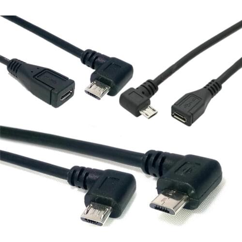 Micro USB 2.0 5Pin Male to Female M to F Extension connector Adapter Long plug Connector 90 Degree Right & Left Angled