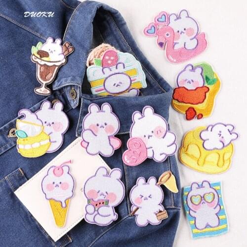 Cute Cartoon Rabbit Patches Animal Stick-On Patches for Clothing Embroidered Appliqued DIY Garment Accessories Repair Tool