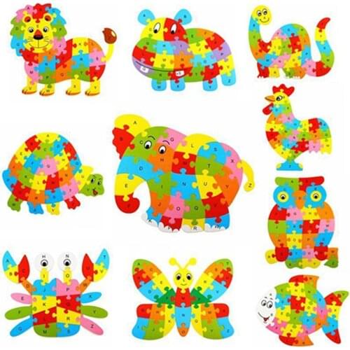Fashion Wooden Animal Alphabet Lettter Puzzle Kids Educational Developmental Toy
