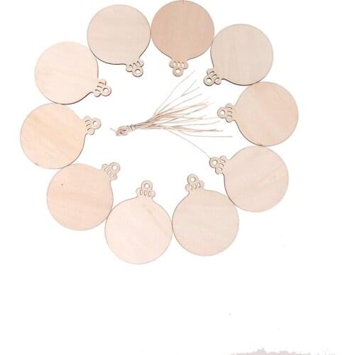 10pcs 9x7.5 cm Xmas New Year Decor New Wooden Round Baubles Tags Christmas Balls Decorations Art Craft Ornaments