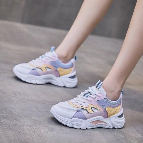 Autumn Sneakers Women Thick Bottom Daddy Shoe Thick Bottom Round Toe Breathing Leisure Female Vulcanize Shoes Lace up Plus Size