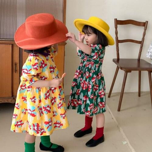Girls Princess Dress Short Sleeve 2021 Spring New Arrival Girls Fashion Floral Dress Kids Big Floral Dresses Kids Dress 2-7T
