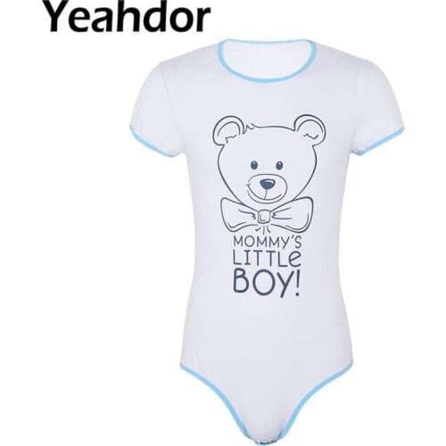 Diaper Lovers Press Button Crotch Front Mens Cosplay Romper Lingerie Short Sleeves Printed Bodysuit Pajamas Cos-players Onepiece