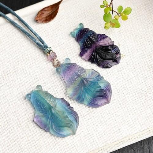 Natural Colorful Fluorite Quartz Pendant Women Men Flower Carved 48x33x11mm Fluorite Necklace Jewelry Fashion Stone AAAAA