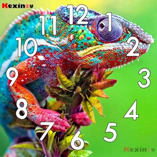 Full Diamond Painting kit Cross Stitch With Clock Mechanism Mosaic 5D Diy Square Round Animal lizard 3d Embroidery Gift