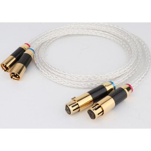 Preffair 8AG OCC Silver Plated Balanced Audio Cable With Black Carbon Fiber Male Female Plug HIFI Interconnect Cable